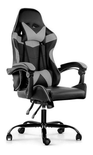 Imagen 1 de 1 de Silla de escritorio Lumax Gamer ergonómica  gris y negra con tapizado de cuero sintético