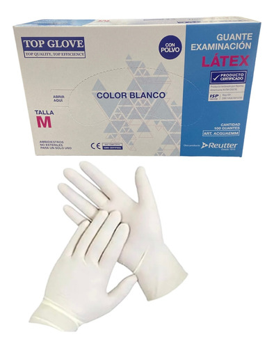 Guante Latex Top Glove Con Polvo 4 Cajas (400 Unidades) M