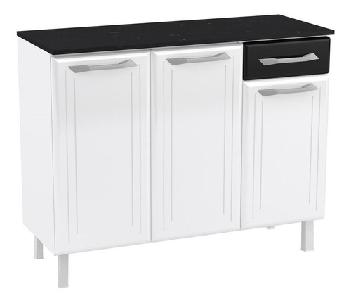 Balcão De Cozinha Topázio 3 Portas Em Aço Branco/preto Cor Branco