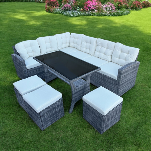 Juego De Sala Para Jardín Esquinera 5 Pz Mimbre Sintético Estructura Gris