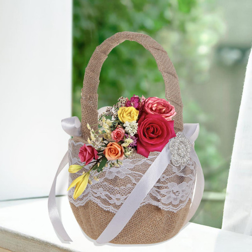 Cesta De Flores Con Lazo De Encaje Retro, Soporte Compatible