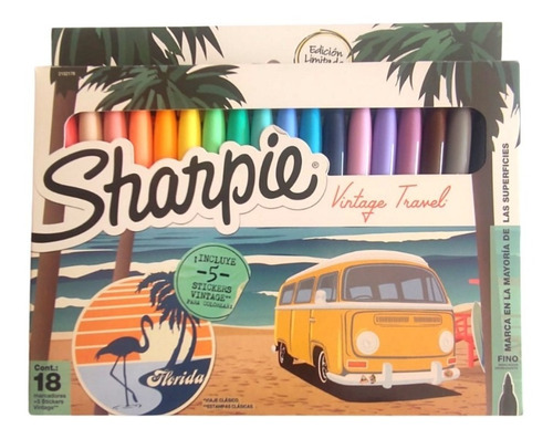 Marcadores Sharpie 18 Colores Pastel + 5 Stickers Vintage
