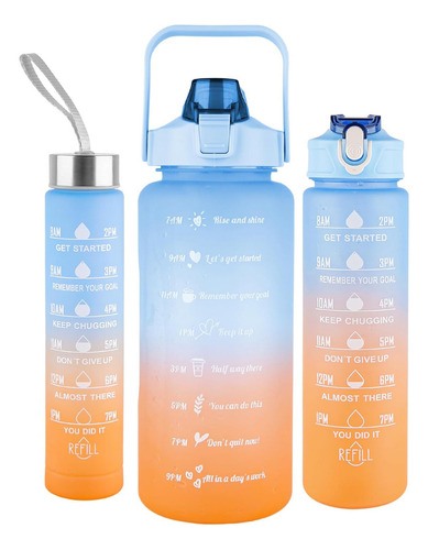 Botella De Agua Deportiva 3 Pack Gran Capacidad 2l Y 800ml .