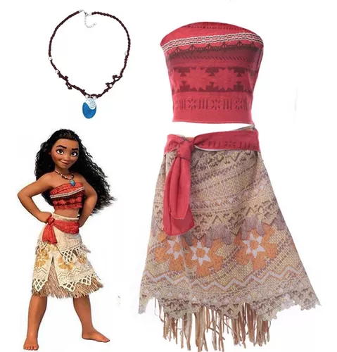 Fantasia de cosplay moana feminina, colar com vestido de princesa