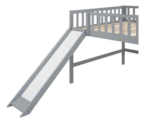 Cama Baja De Tamaño Matrimonial Con Escalera Y Tobogán Gris Low Loft Bed