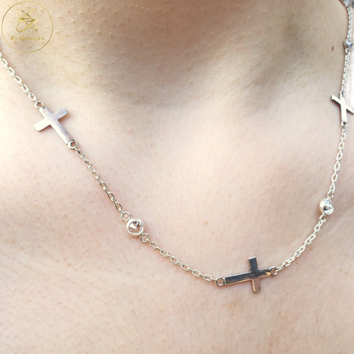 Imagen 3 de 4 de Cadena Plata Con Cruz Y Cubic