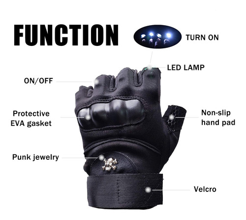 Guantes De Linterna Led, Guantes Con Luz De Medio Dedo,