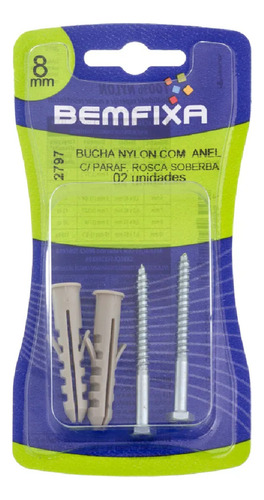 Bucha De Nylon Com Parafuso Cabeça Sextavada 08mm Bemfixa
