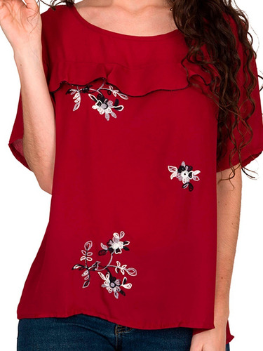 Set De 2 Blusas Bordado Flores Con Olan Talla Ch M-8813-2