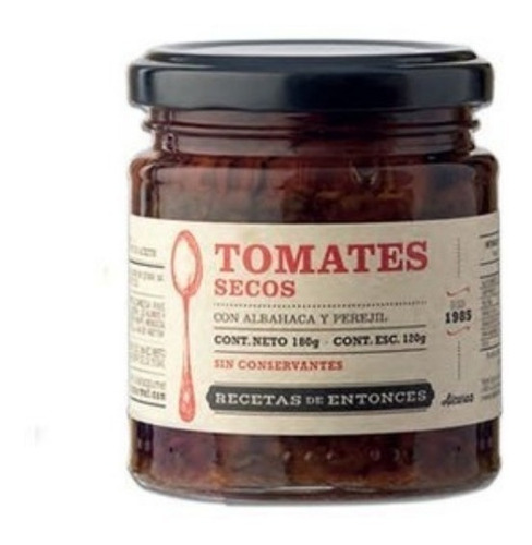 Frasco De Tomates Secos En Aceite Albahaca Y Perejil X180gr