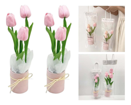 Flores De Tulipanes Artificiales En Maceta Decoración De
