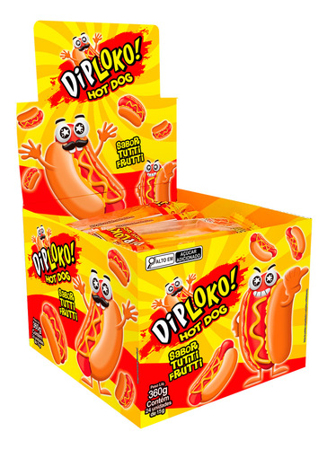 Danilla Bala de gelatina diploko hot dog sabor tutti frutti com 24 unidades
