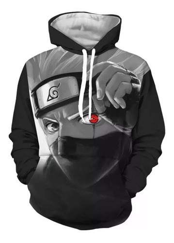 Blusa De Frio Agasalho Moletom Anime Kakashi Naruto Capuz Preto | Mercado Livre