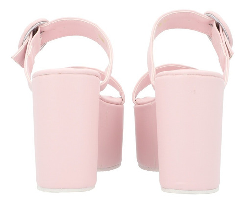 Sandalia Plataforma Rosa Con Doble Tira Y Hebilla Forrada
