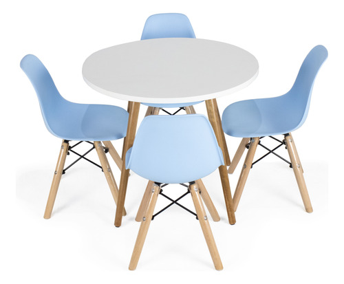 Mesa Infantil Eames 4 Cadeiras Azul Claro Eiffel Kids Mdf
