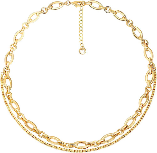 18k Gold Oval Dainty Layered/ Satellite /paperclip Chain Nec