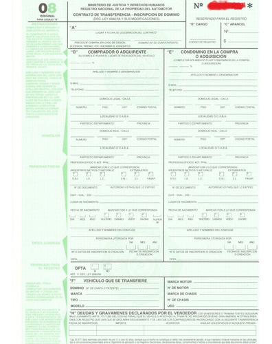 Formulario 08 Para Auto, Pick Up O Camion. Envio En El Dia*