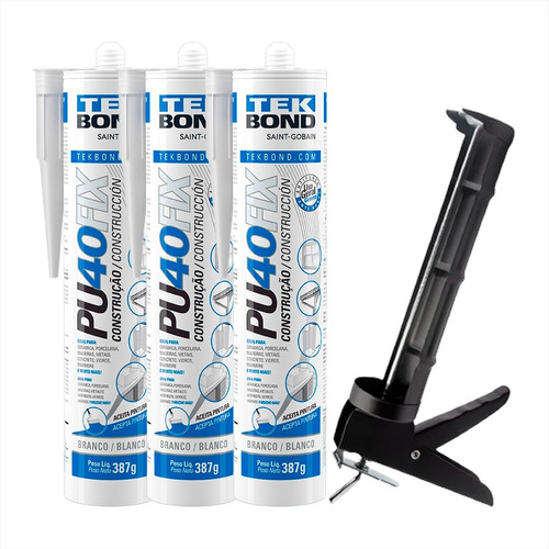 Silicone Selante Pu 40 Fix 387g Construção Kit 3 + Aplicador