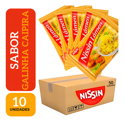 Miojo Nissin Lamen Galinha Caipira Caixa Com 10 Pacotes
