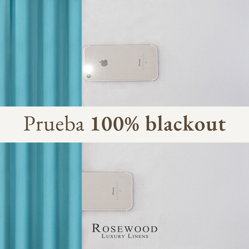 Cortina 100% Blackout 240x132 Engomada X2 Rosewood Tipo Lino Color Turquesa