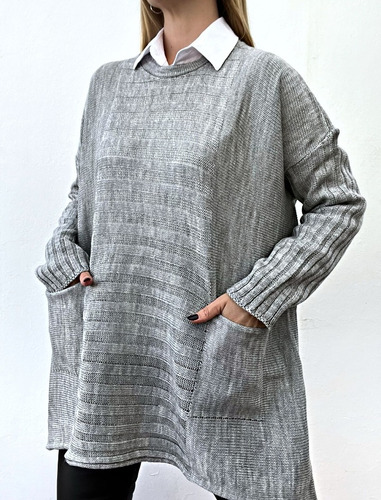 Maxi Sweater Con Bolsillo Lana Talle Grande Invierno Mujer