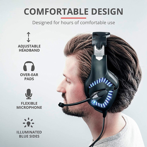 Audífonos Gamer Pro Varzz Gxt 460 Trust Pc Blue Led 50mm