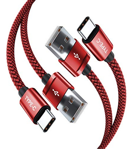 Cable Cargador Usb Tipo C Nailon Trenzado 2pzs Color Rojo