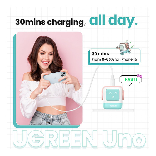 Cargador Ugreen Uno De 30 W, Usb C, Robot Gan Para iPhone Ga