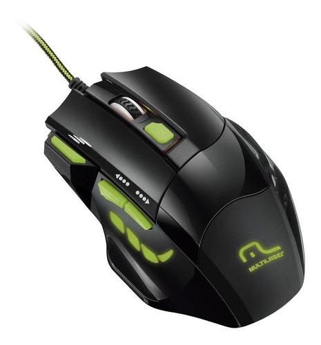 Mouse Gamer Multilaser 2400dpi 7 Botoes Preto E Verde