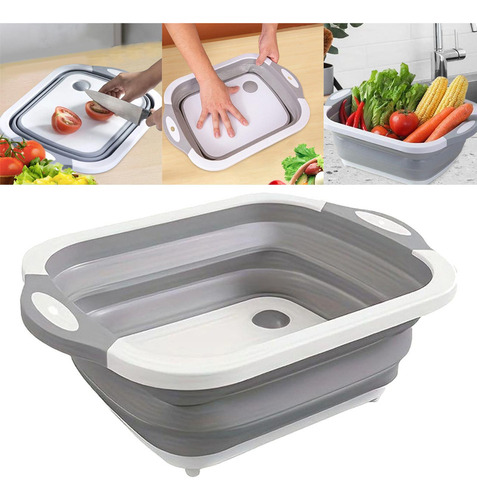 Tabla De Cortar Plegable, Escurridor, Lavabo, Cesta Gris S