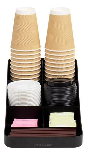 Estación De Café Con Porta Vasos Y Condimentos, 7 Espacios Color Negro