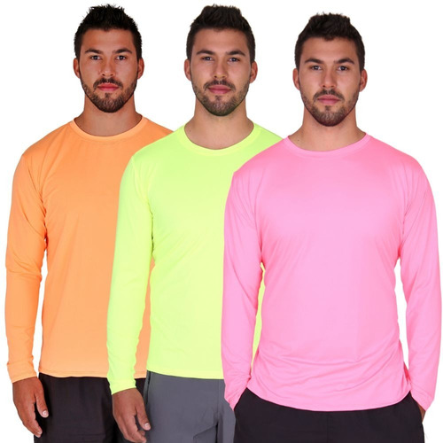 Kit 3 Camisetas Neon Masculina Segunda Pele Proteção Uv 50