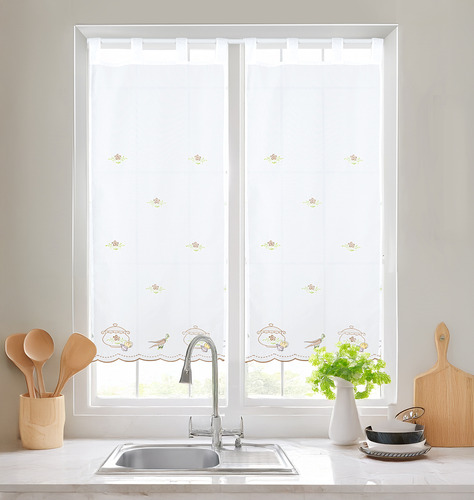 Cortinas Cocina Frutas Bordado Semitransp 2pzs Lino Algodón Jarra
