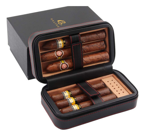 Galiner Cigar Humidor Estuche De Cuero De Viaje Madera De Ce