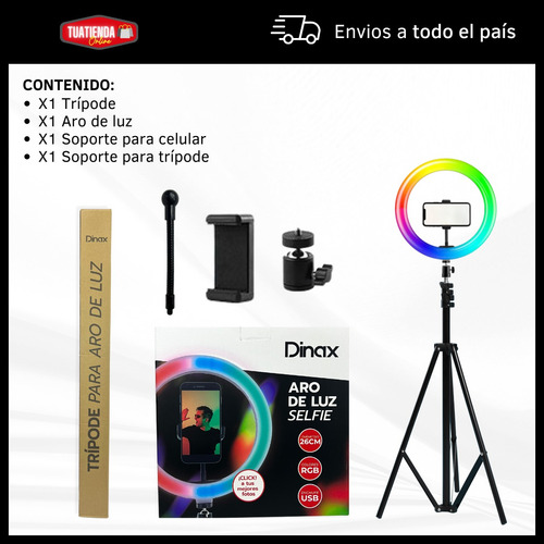 Aro De Luz 26cm Luz Led Rgb Trípode Soporte Celulares Selfie