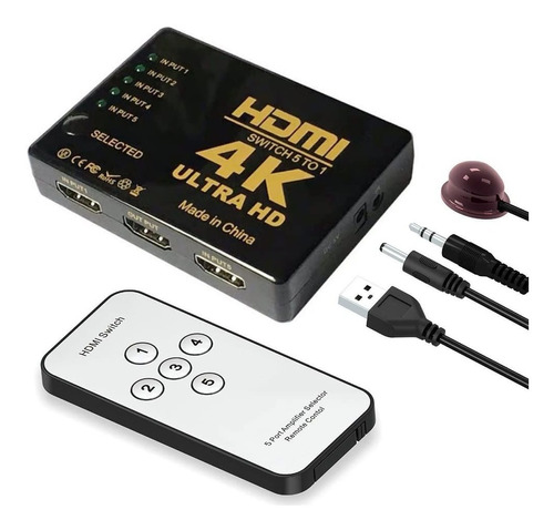 Switch Hdmi 5 Entradas 1 Salida Hd 4k Con Control Remoto