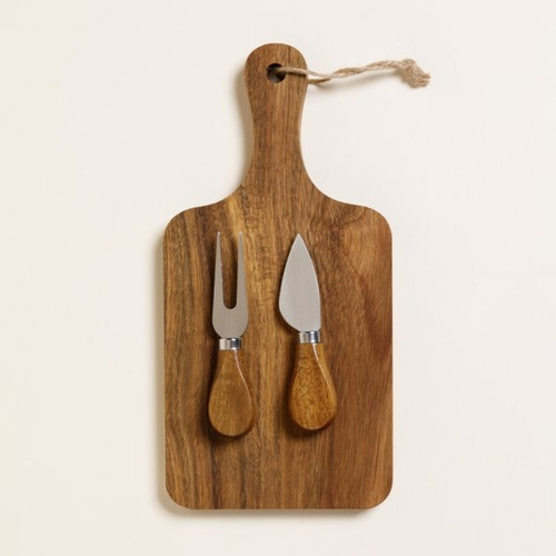 Set Tabla De Madera Con Utensilios 28.5x14 Cm Acacia Marrón