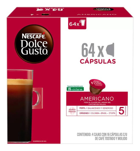 Cápsulas De Café Dolce Gusto Americano Con 64 Unidades
