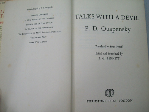 Livro Talks With A Devil Inglés 1972 P D Ouspensky (Usado)