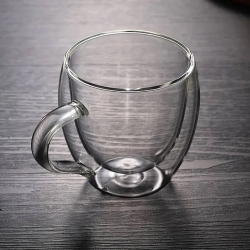 Tazas X2 De Vidrio Doble Con Manija 140ml Pocillos Cafe Vidrio
