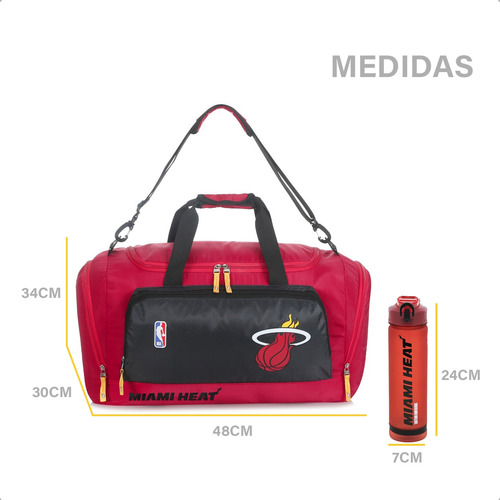 Combo Bolso Miami Heat + Botella Deportiva Nba Basket