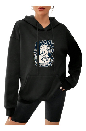 Sudadera Hoodie Mujer Con Capucha Estampada Creative Snowman