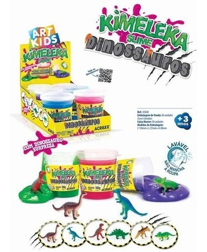 Slime Kimeleca Com Dinossauro C/6 180g Acrilex Lavavel