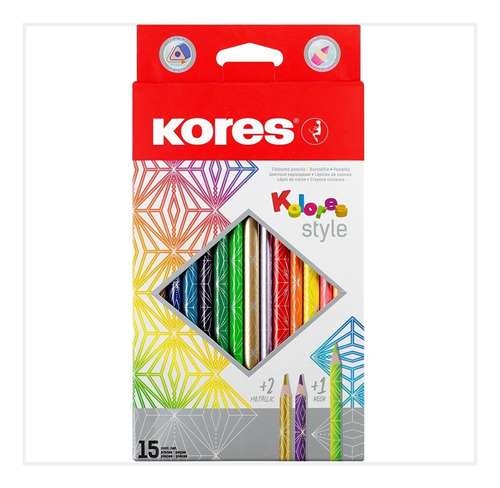 Creyones Kores Style 15 Colores 12 Básicos 1 Neón 2 Métal