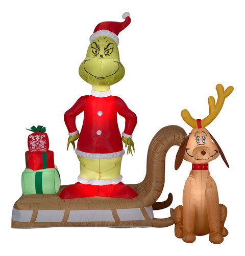 Gemmy 111796 Escena Inflable Preiluminada Grinch And Max En 