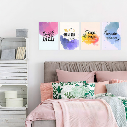 Placas Decorativas Mdf Frases Carpe Diem 30x40cm Kit 4un