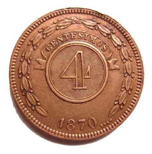 Paraguay Antigua 4 Centésimos Año 1870 En Excelente Estado.-