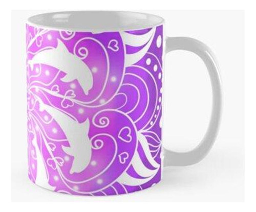 Taza X4 Mandala Delfín Morado Blanco Calidad Premium