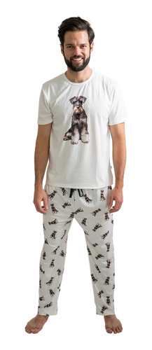 Pijama Unica Con Estampado De Schnauzer Al Frente
