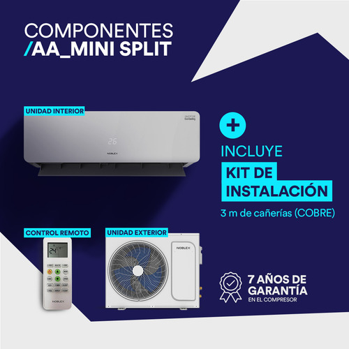 Minisplit 1.5 toneladas Aire Acondicionado Inverter Noblex Nxin50h21amx Frío Calor 18000 Btu 230v